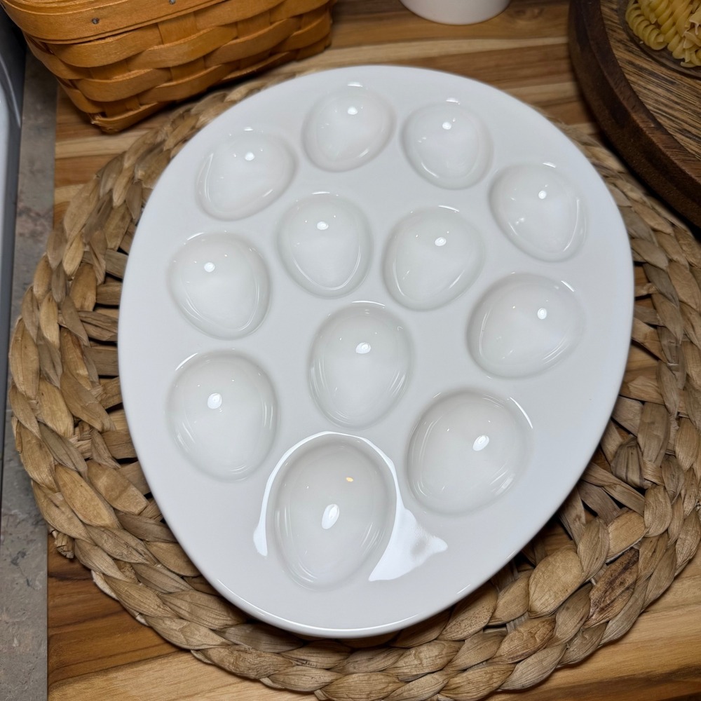FP Home White Ceramic Deviled Egg Platter 12 Slot Serving Dish Made‎ in Portugal